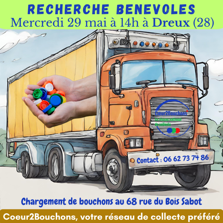 Collecte de bouchons en plastique à Dreux en EureetLoir avec le réseau Coeur2Bouchons